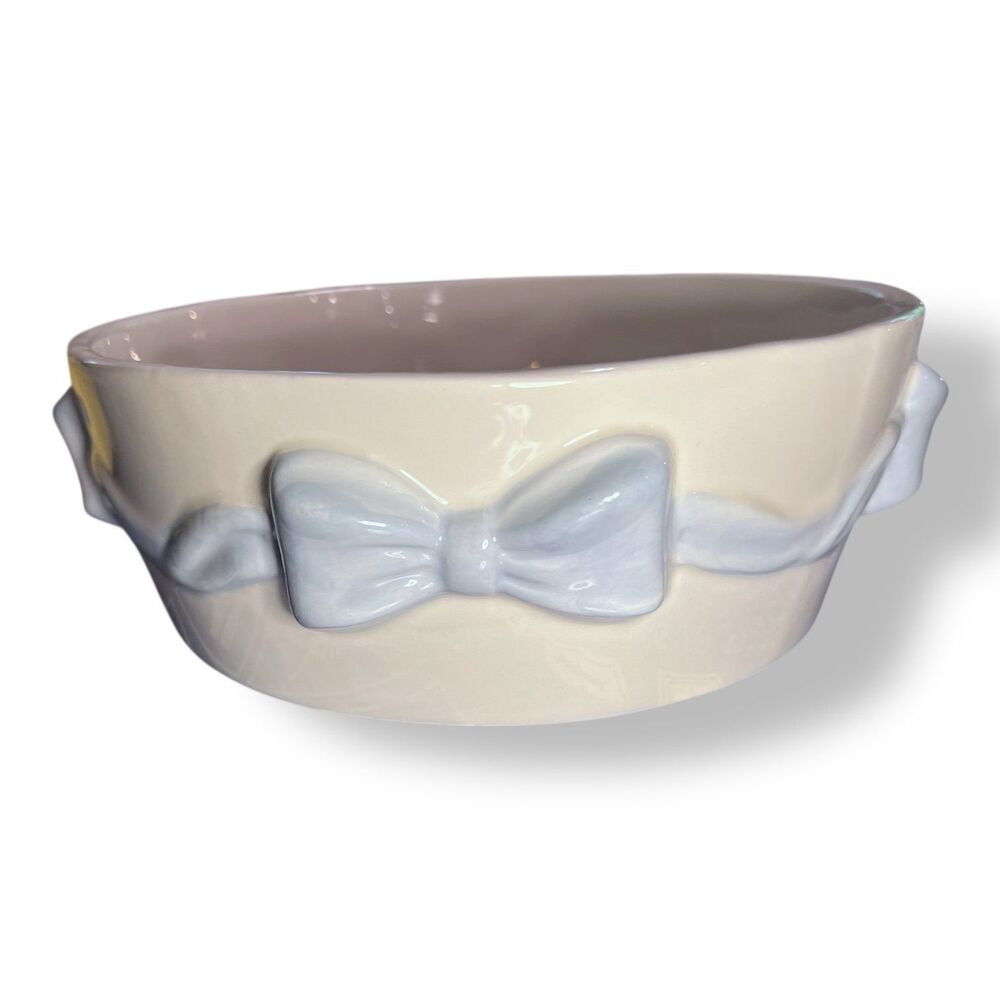 Blue Bow Coquette Ceramic Dog Bowl - Picture 6 of 8
